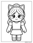 Girl Roblox coloring page featuring a cute cartoon girl with large eyes, cat-like ears, long hair, and a simple outfit, ready for kids to color.