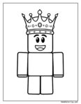 Roblox roi coloriage représentant un personnage pixelisé avec une couronne, un visage souriant et un style bloc, prêt à être colorié par les enfants.