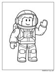 Dibujo para colorear de astronauta Roblox con traje espacial detallado, casco, guantes y botas, saludando con una mano.