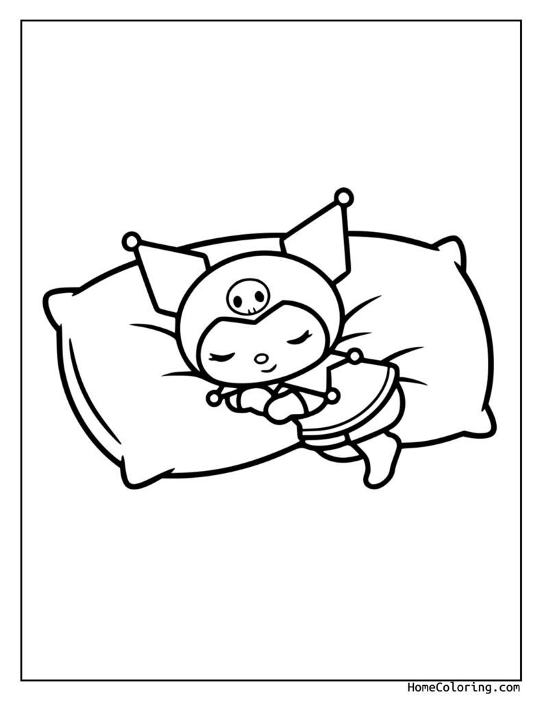 Kuromi senny tryb kolorowanka – dziecko w pieluszce na głowie spider z koroną i ośmioma nogami, gotowe do kolorowania.