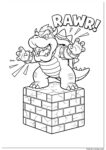 Coloring Page Bowser roaring loudly while standing on top of a stone brick platform.
