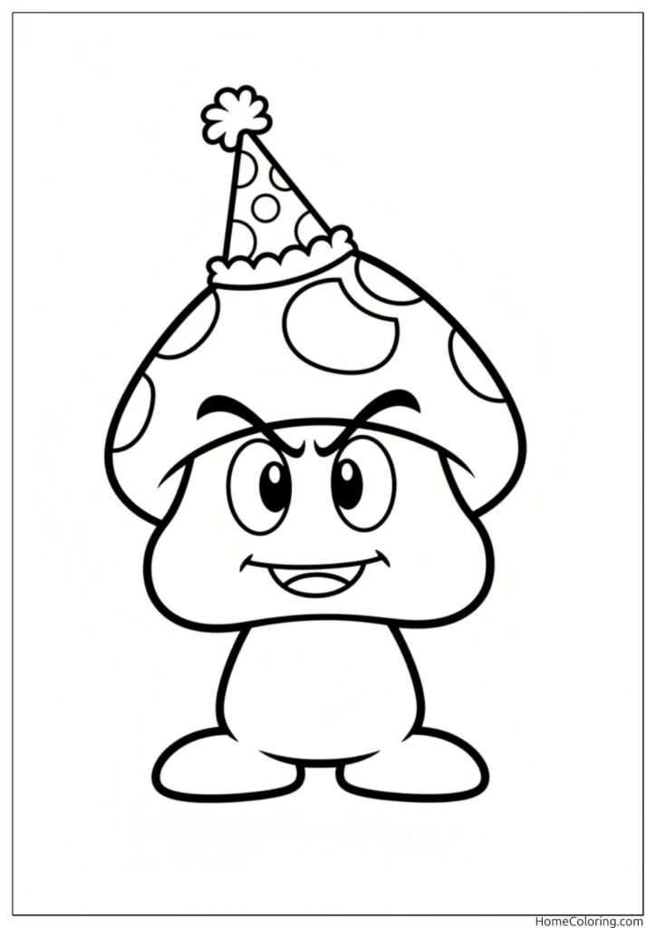 Goomba wearing a polka dot birthday hat