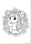 Horse with horseshoe surrounded by beautiful daisy flowers.